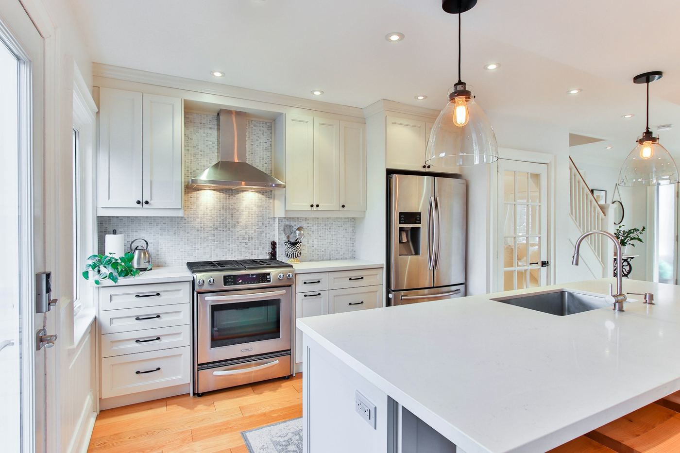 Bright kitchen with new installed lighting
