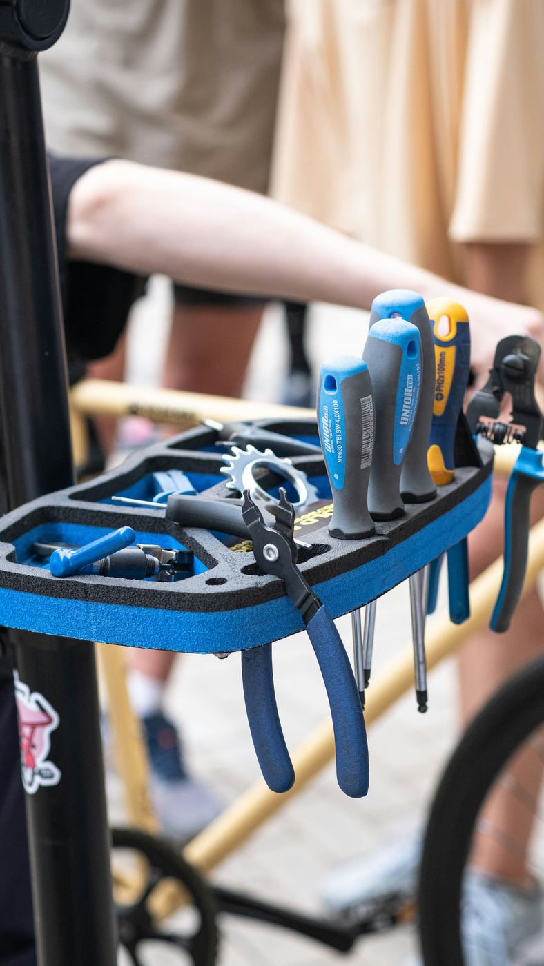 Professional screwdrivers, pliers and hand tools on a work tray