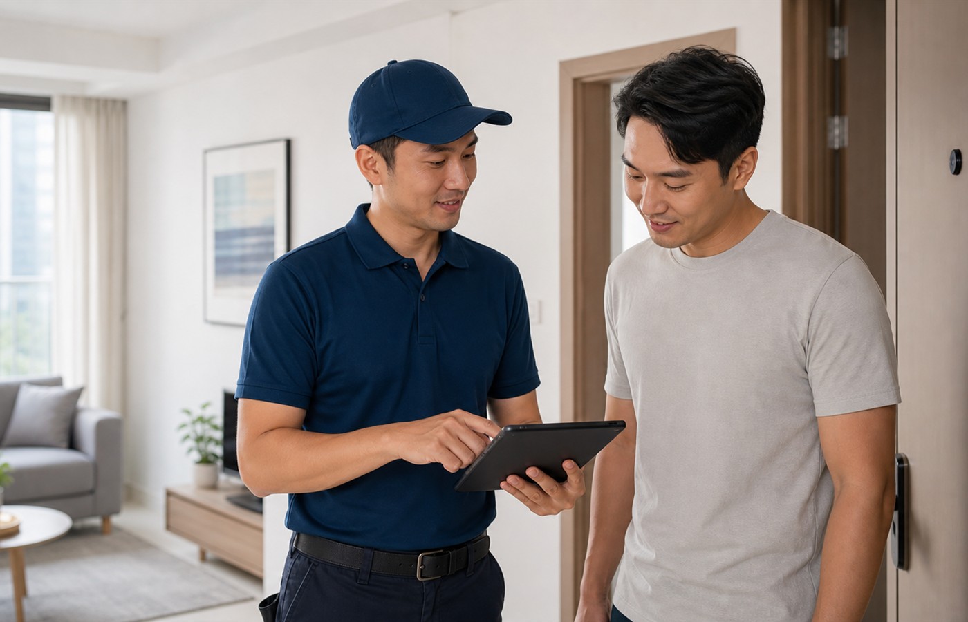 Technician explaining service details to a customer